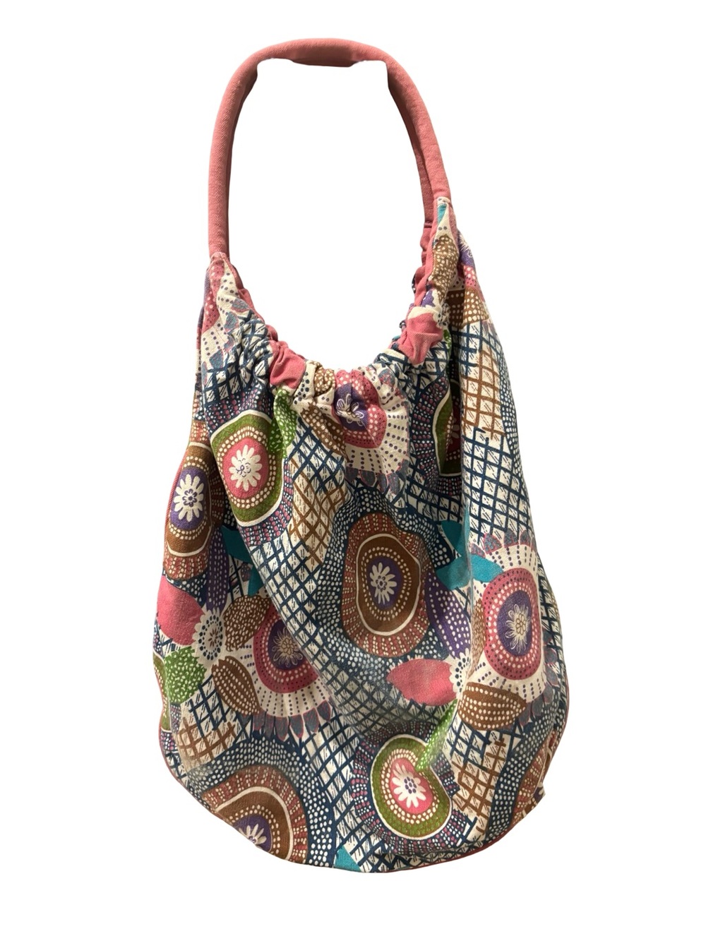 Boho Floral Print Large Hobo Bag Pink, Teal Multicolor with Sequins